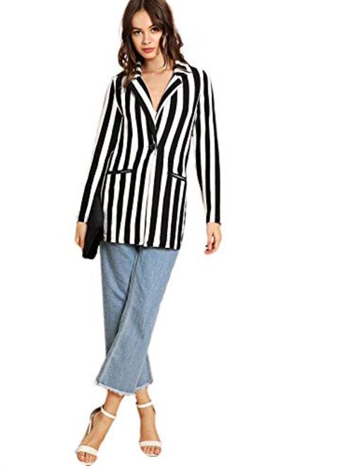 Floerns Women's Casual Work Office Open Front Striped Blazer