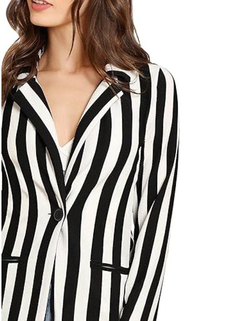 Floerns Women's Casual Work Office Open Front Striped Blazer