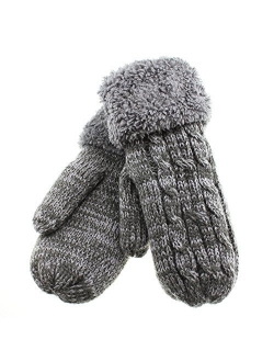 GlovesDEPO Women Knitted Mittens Gloves Warmest Double-layer Inner Boa For 5 Finger Melange