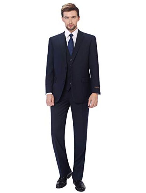 P&L Men's 3-Piece Classic Fit Vest Suit Jacket & Expandable Waist Dress Pants