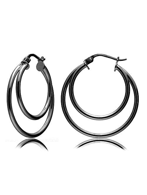 Sterling Silver Double Circle Round-Tube Polished Hoop Earrings, 30mm