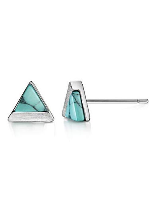 Turquoise/Howlite Stud Earrings Sterling Silver Triangle Cut Brushed Finish Fine Jewelry for Women