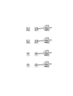 Sterling Silver Small Round CZ Stud & Ball Bead Stud Earrings Set Combos, Choice of Set and Metal