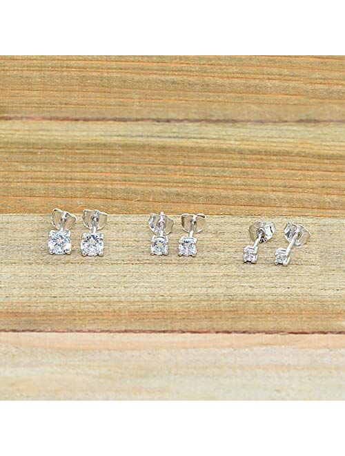 Sterling Silver Small Round CZ Stud & Ball Bead Stud Earrings Set Combos, Choice of Set and Metal