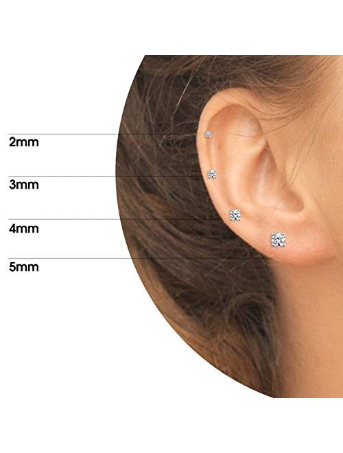 Sterling Silver Small Round CZ Stud & Ball Bead Stud Earrings Set Combos, Choice of Set and Metal