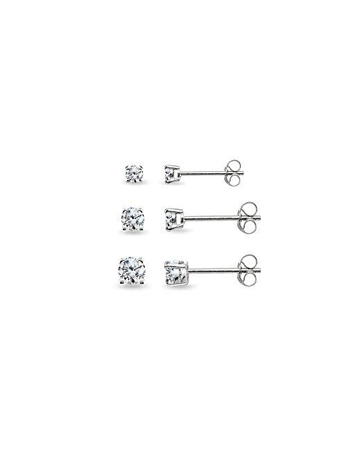 Sterling Silver Small Round CZ Stud & Ball Bead Stud Earrings Set Combos, Choice of Set and Metal