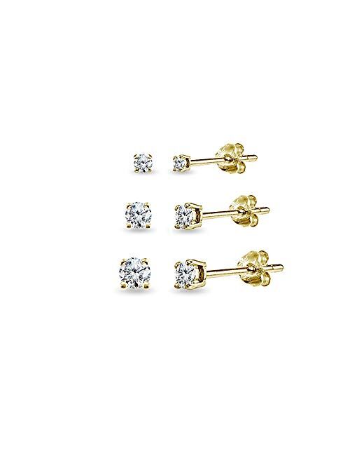 Sterling Silver Small Round CZ Stud & Ball Bead Stud Earrings Set Combos, Choice of Set and Metal