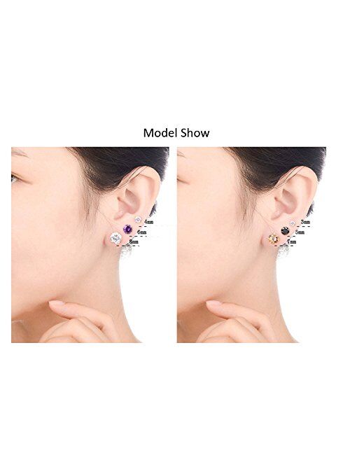 3 Pairs 925 Sterling Silver Cubic Zirconia Stud Earrings Set Men Women