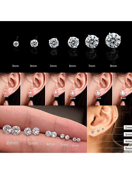 3 Pairs 925 Sterling Silver Cubic Zirconia Stud Earrings Set Men Women