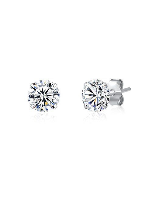 3 Pairs 925 Sterling Silver Cubic Zirconia Stud Earrings Set Men Women