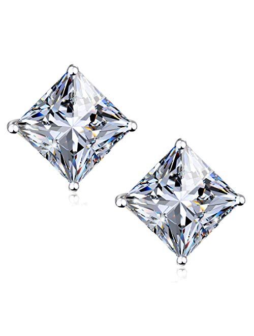 "STUNNING FLAME" 18K Gold Plated Silver Princess Cut Simulated Diamond Cubic Zirconia Stud Earrings