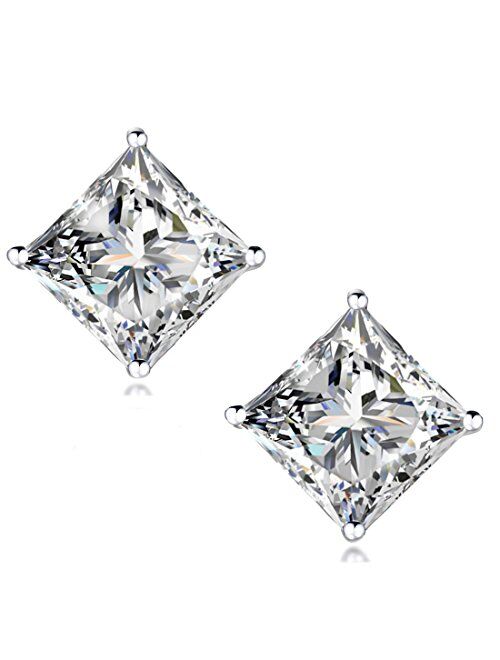 "STUNNING FLAME" 18K Gold Plated Silver Princess Cut Simulated Diamond Cubic Zirconia Stud Earrings