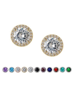 SWEETV Cubic Zirconia Stud Earrings, 8mm Round Cut, Rhinestone Hypoallergenic Earrings for Women & Girls