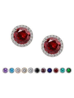 SWEETV Cubic Zirconia Stud Earrings, 8mm Round Cut, Rhinestone Hypoallergenic Earrings for Women & Girls