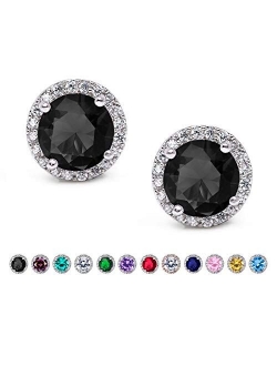 SWEETV Cubic Zirconia Stud Earrings, 8mm Round Cut, Rhinestone Hypoallergenic Earrings for Women & Girls