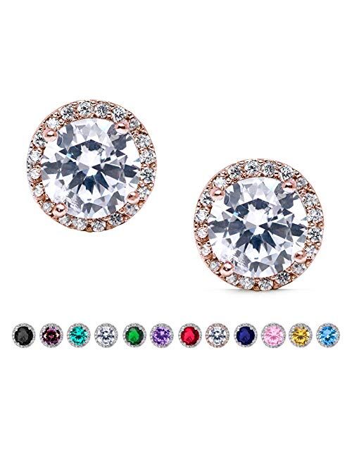 SWEETV Cubic Zirconia Stud Earrings, 8mm Round Cut, Rhinestone Hypoallergenic Earrings for Women & Girls