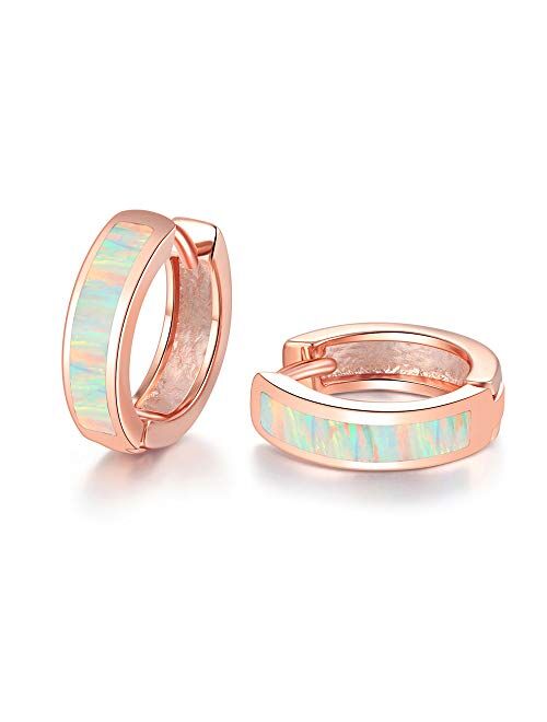 CiNily Huggie Earrings Opal Hinged Hoop Earrings Gold Plated Small Hoop Earrings for Women Girls Men Dainty Earrings