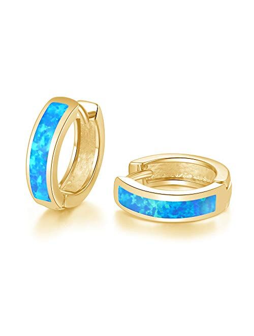 CiNily Huggie Earrings Opal Hinged Hoop Earrings Gold Plated Small Hoop Earrings for Women Girls Men Dainty Earrings