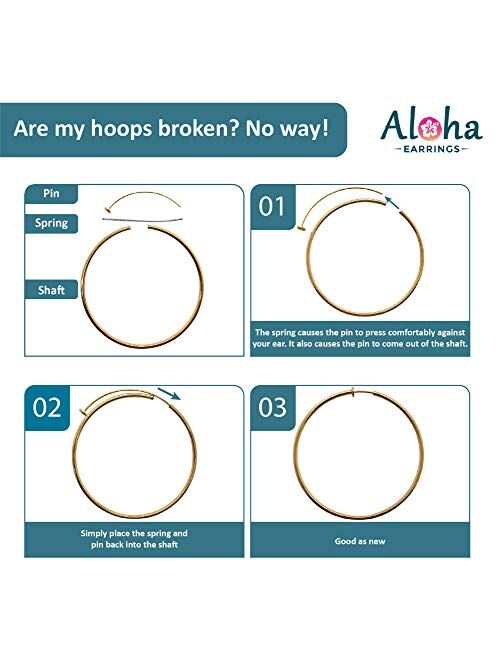 Aloha Earrings - Clip On Hoop Earrings for Women - Silver and Gold-Tone Brass Spring Hoops for Non-Pierced Ears