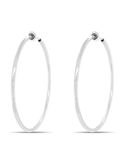 Aloha Earrings - Clip On Hoop Earrings for Women - Silver and Gold-Tone Brass Spring Hoops for Non-Pierced Ears