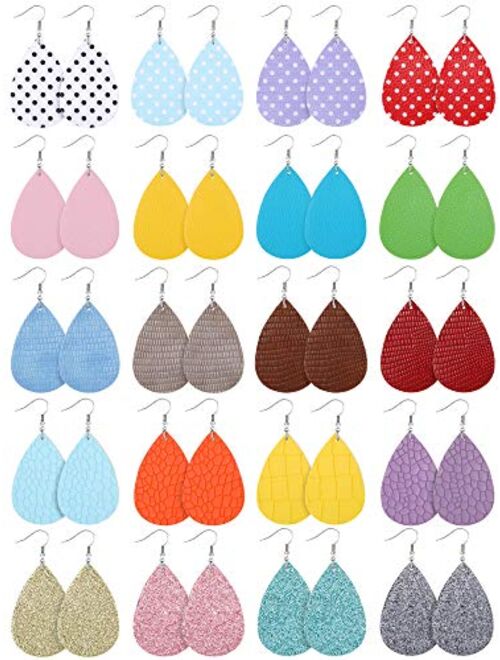 20 Pairs Faux Leather Earrings Lightweight Leaf Earring Teardrop Dangle Earrings