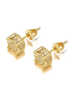 Iced Out Cubic Zirconia Screw Back 18k Gold Plated Round Stud Earring For Men and Women Hypoallergenic Earring TwoTone Micropave Hip Hop Jewelry SENTERIA