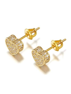 Iced Out Cubic Zirconia Screw Back 18k Gold Plated Round Stud Earring For Men and Women Hypoallergenic Earring TwoTone Micropave Hip Hop Jewelry SENTERIA