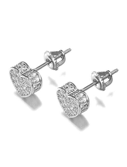 Iced Out Cubic Zirconia Screw Back 18k Gold Plated Round Stud Earring For Men and Women Hypoallergenic Earring TwoTone Micropave Hip Hop Jewelry SENTERIA