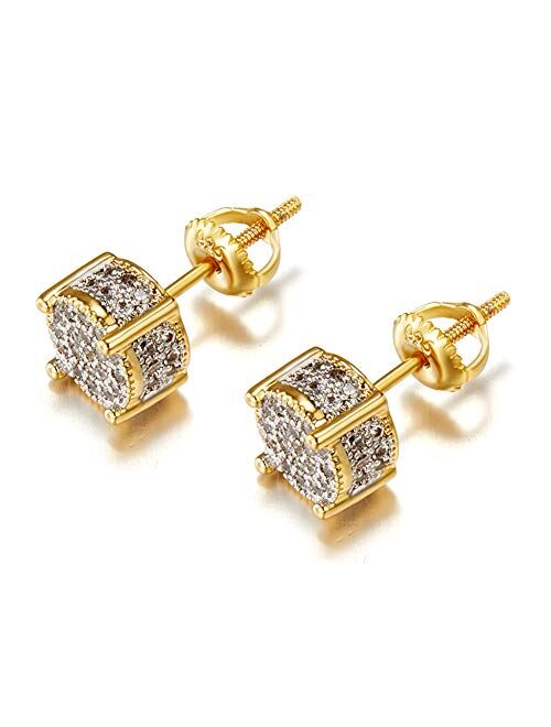 Iced Out Cubic Zirconia Screw Back 18k Gold Plated Round Stud Earring For Men and Women Hypoallergenic Earring TwoTone Micropave Hip Hop Jewelry SENTERIA