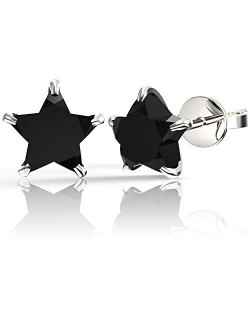 .925 Sterling Silver Hypoallergenic Black, White, Amethyst, Citrine, Garnet, Pink Cubic Zirconia Stud Earrings, Round Brilliant, Princess, Heart, Star, Triangle, 4mm - 11