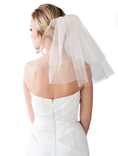 Aukmla Wedding Veil 1 Tier Short Bridal Veil Shoulder Length with Comb (15.74 Inches)