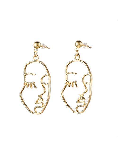 Face Abstract Gold Statement Earrings - Mookoo 3 Pair Vintage Hypoallergenic Dangle Stud for Girls Teens Women