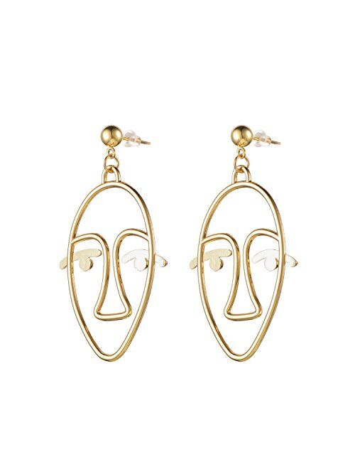 Face Abstract Gold Statement Earrings - Mookoo 3 Pair Vintage Hypoallergenic Dangle Stud for Girls Teens Women