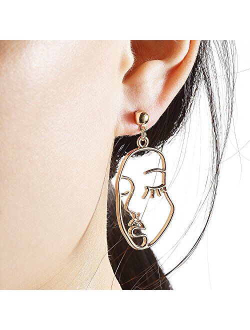 Face Abstract Gold Statement Earrings - Mookoo 3 Pair Vintage Hypoallergenic Dangle Stud for Girls Teens Women