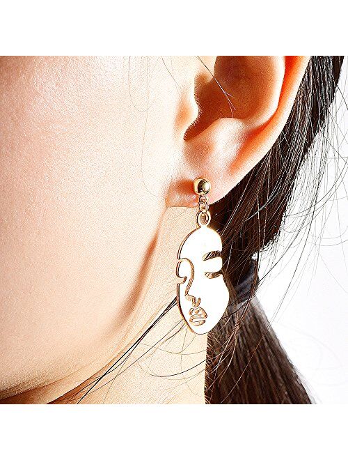 Face Abstract Gold Statement Earrings - Mookoo 3 Pair Vintage Hypoallergenic Dangle Stud for Girls Teens Women