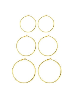 4 Pairs Sterling Silver Hoop Earrings - 14k White Gold Plated Hoop Earrings Big Hoop Earrings Set Silver Hoop Earrings for Women Girls Valentine's Day Gifts (30/40/50/60M