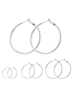 4 Pairs Sterling Silver Hoop Earrings - 14k White Gold Plated Hoop Earrings Big Hoop Earrings Set Silver Hoop Earrings for Women Girls Valentine's Day Gifts (30/40/50/60M