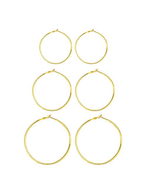 4 Pairs Sterling Silver Hoop Earrings - 14k White Gold Plated Hoop Earrings Big Hoop Earrings Set Silver Hoop Earrings for Women Girls Valentine's Day Gifts (30/40/50/60M