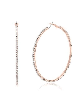 BSJELL Large Hoop Earrings for Women Rhinestone Crystal Big Circle Hoops Stud Earrings Fashion Bridal Wedding Jewelry,Gold/Rose Gold/Silver Plated