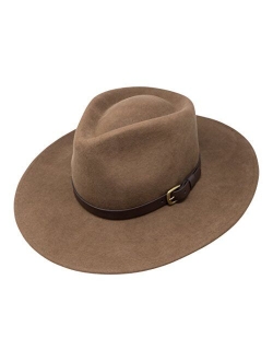 B&S Premium Lewis - Wide Brim Fedora Hat - 100% Wool Felt - Water Resistant - Leather Band