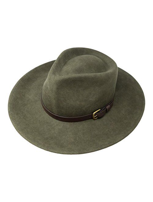 B&S Premium Lewis - Wide Brim Fedora Hat - 100% Wool Felt - Water Resistant - Leather Band