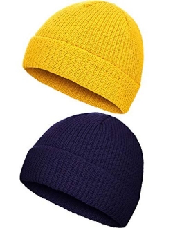 SATINIOR 2 Pieces Winter Short Fisherman Beanie Hat Trawler Beanie Watch Hat Edge Skullcap for Men