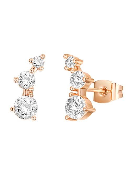 PAVOI 14K Gold Plated Sterling Silver Post V-Shaped Huggie Earrings - Cubic  Zirconia Studded Small Hoop Earrings for Women in Rose Gold, White Gold