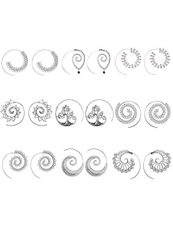 TAMHOO 9 Pairs Gold/Silver Bohemian Vintage Tribal Swirl Spiral Statement Hoop Earrings Set For Women