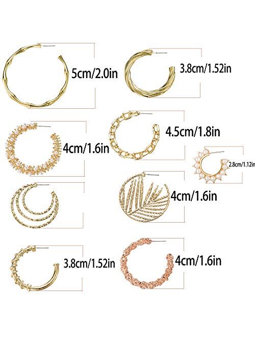 TAMHOO 9 Pairs Gold/Silver Bohemian Vintage Tribal Swirl Spiral Statement Hoop Earrings Set For Women