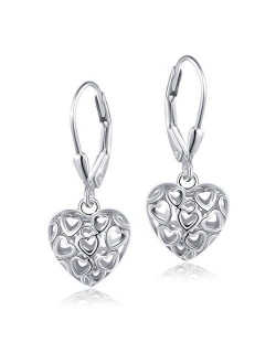 S925 Sterling Silver Heart Dangle Drop Stud Earrings for Women Girl