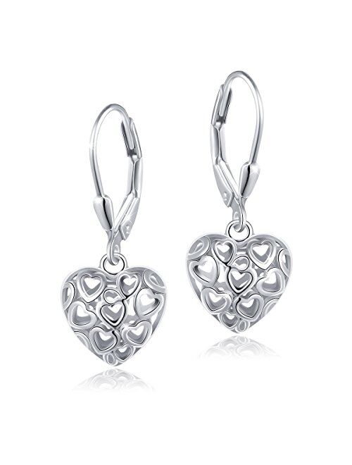 S925 Sterling Silver Heart Dangle Drop Stud Earrings for Women Girl