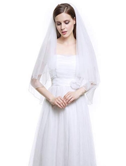 Wedding Bridal Veil with Comb 2 Tier Cut Edge Elbow Fingertip Length Ivory White