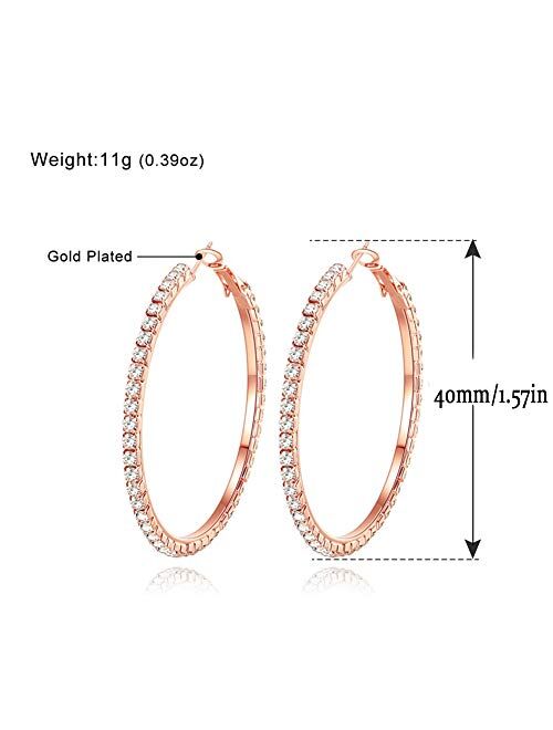 Cocadant 3-4 Pairs Cubic zirconia Big Hoop Earrings 18K Gold Plated Rose Gold Black Plated Silver Hypoallergenic Hoops for Women Girls