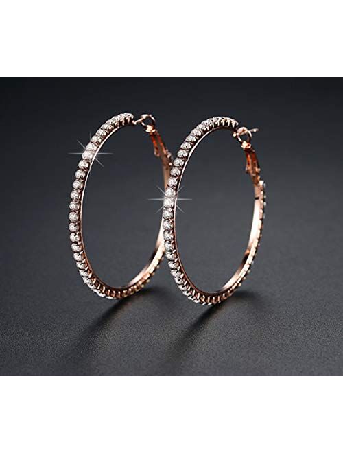 Cocadant 3-4 Pairs Cubic zirconia Big Hoop Earrings 18K Gold Plated Rose Gold Black Plated Silver Hypoallergenic Hoops for Women Girls